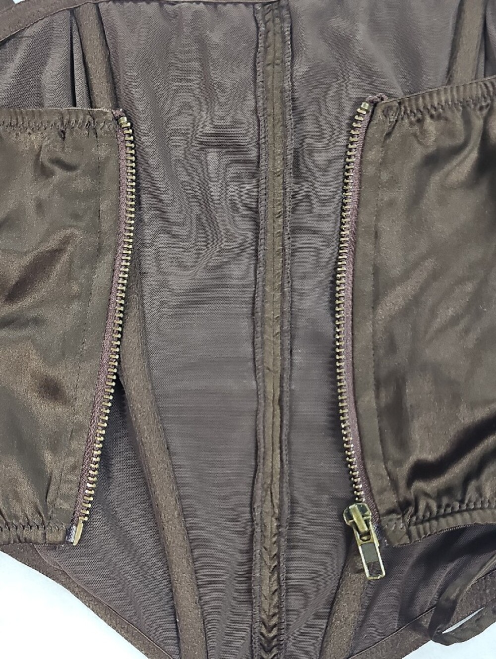 Urban Outfitters Brown Satin Lace Up Side Corset Top Size Large Zipper Back - Picture 9 of 9